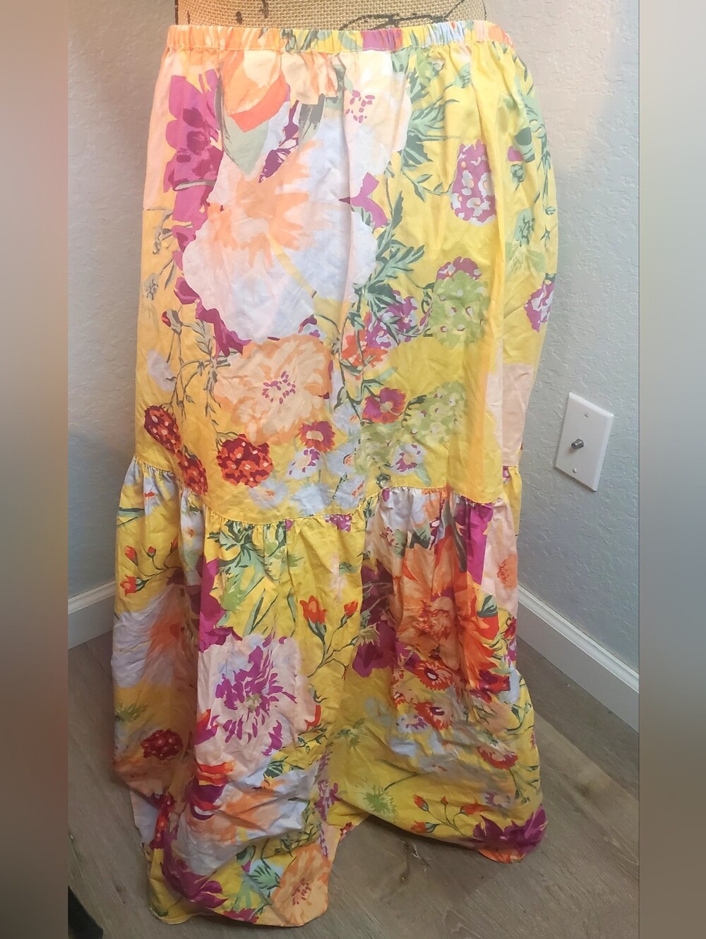H&m Floral Tiered Maxi Skirt - Yellow Floral